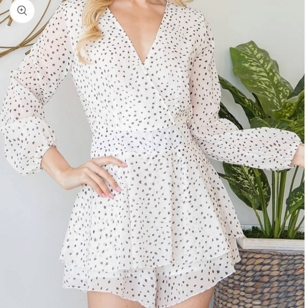 Fas Classic Fashion Polka Dot Ruffle‎ Romper White Womens Size S